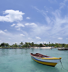 Image showing A quiet, heavenly Caribbean marina on a sunny day