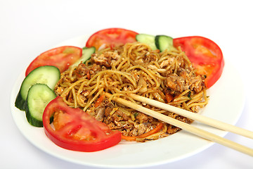 Image showing Chinese chicken, chilli and garlic noodles