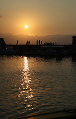 Image showing Crete harbour sunset vertical