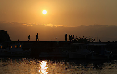 Image showing Harbour wall at sunset