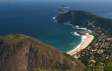 Image showing Itacoatiara beach view of the Mourao Mountain top