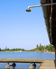 Image showing shower by lake