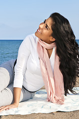 Image showing Young native american woman at beach