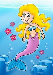 Image showing Mermaid with flowers in sea