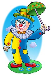 Image showing Cartoon clown holding umbrella