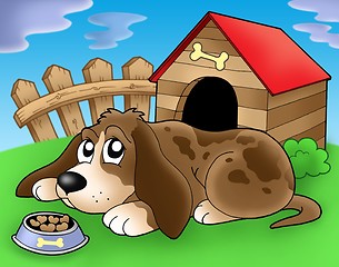 Image showing Sad dog in front of kennel 2