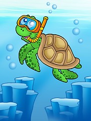 Image showing Sea turtle snorkel diver underwater
