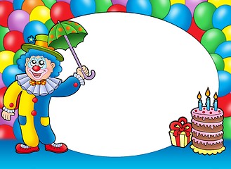 Image showing Round frame with clown and balloons