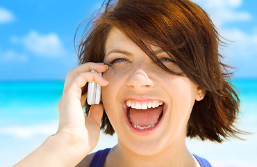 Image showing happy woman with cell phone