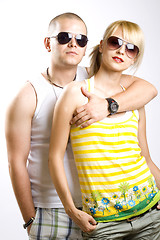 Image showing casual young couple with sunglasses