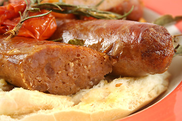 Image showing Baked Sausages And Tomatoes