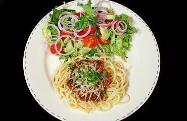 Image showing Spaghetti Bolognese And Salad