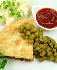 Image showing Meat Pie With Mushy Peas