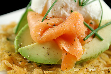 Image showing Salmon And Poached Egg Stack
