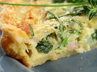 Image showing Slice Of Spinach And Bacon Quiche