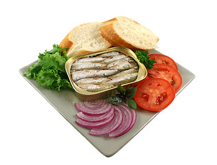 Image showing Sardines With Bread And Salad
