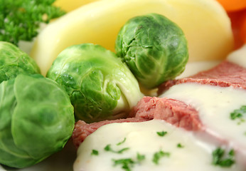 Image showing Brussels Sprouts And Corn Beef