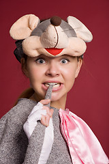 Image showing funny girl in a mouse costume