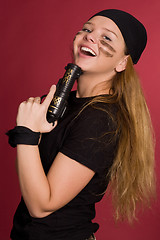 Image showing laughing girl in suit of pirate