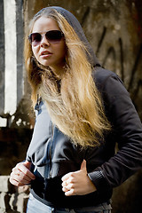 Image showing pensive girl in pirate costume