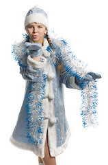 Image showing air kiss from girl in snow maiden costume