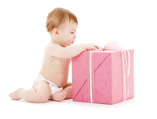 Image showing baby boy with big gift box