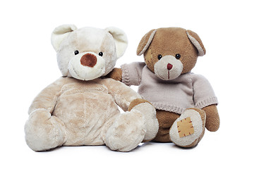 Image showing Two Teddy bears hugging each other over white background