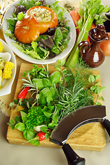 Image showing Fresh Herbs And Stuffed Pumpkin