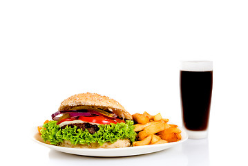 Image showing Hamburger and fries