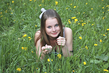 Image showing beautiful girl on lawn