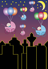 Image showing babies flying over the town