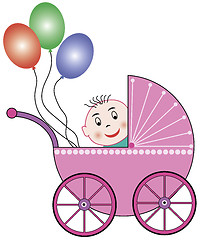 Image showing buggy, baby and balloons