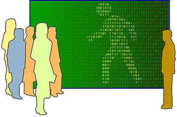 Image showing board with man on binary code