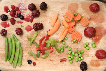 Image showing Fruits and vegetables plate.