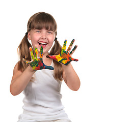 Image showing Cute Happy Child Painting With Her Hands