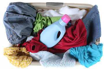 Image showing Laundry Basket Full of Dirty Clothing Top View