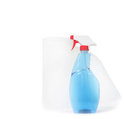 Image showing Window Cleaner and Paper Towels on White Background