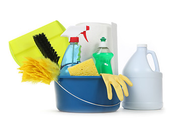 Image showing Blank Household Cleaning Supplies in a Bucket