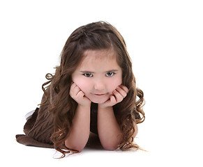 Image showing Brunette Child Looking at the Viewer on White Background