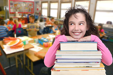 Image showing School Age Child Looking Up at Copy Space for your Text