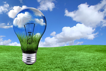 Image showing Green Energy Solutions With Light Bulb Morphed Into Landscape