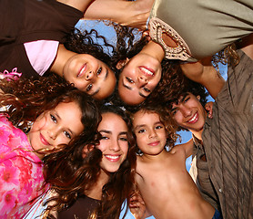 Image showing Family of 6 Happy Kids Smiling Overhead