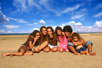 Image showing 6 Happy Brothers and Sisters Smiling Outdoors at the Beach