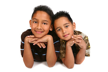 Image showing Two Hispanic Young Brothers Smiling