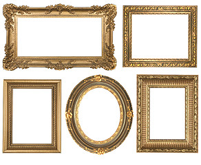 Image showing Vintage Detailed Gold Empty Oval and Square Picure Frames
