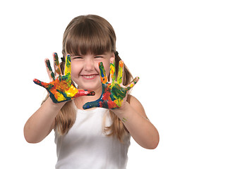 Image showing Happy Preschool Child Finger Painting