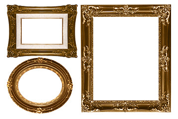Image showing Oval and Rectangular Decorative Gold Empty Wall Picture Frames