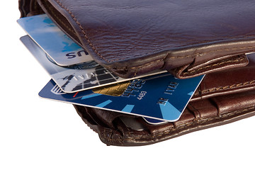 Image showing Wallet with credit cards inside, isolated on white background wi