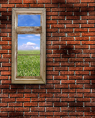 Image showing Red Grunge Brick Wall Frame Background Texture