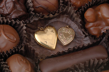 Image showing Chocolate and Gold Hearts